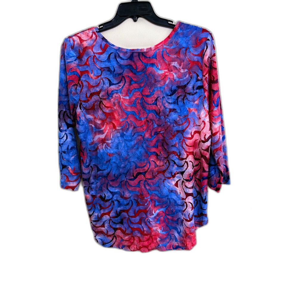 Karen Kane Velvet Burnout Floral Blouse - Size XL - Blue & Red Boho Top - Picture 2 of 7